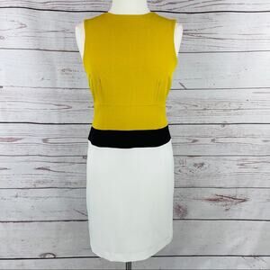 New Directions mustard black white sheath dress
